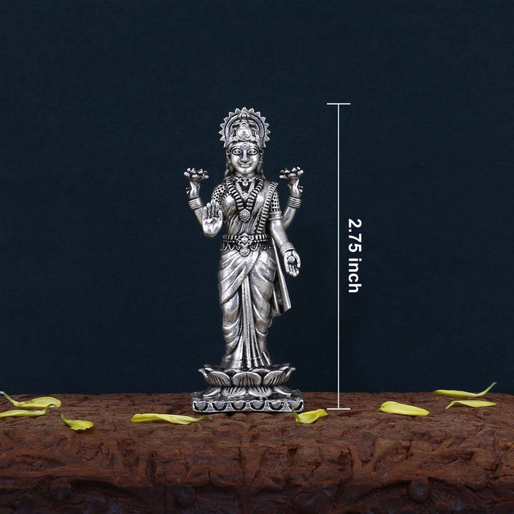 Pure 92.5 Silver  Standing Maa Laxmi 3D Solid Idol | SHOBITAM