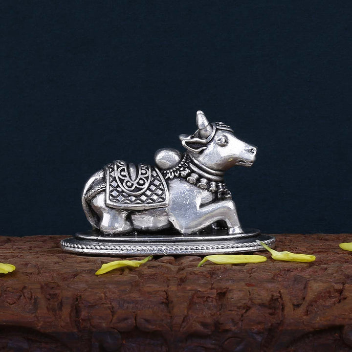 Pure 92.5 Silver Nandhi 3D Solid Idol | SHOBITAM