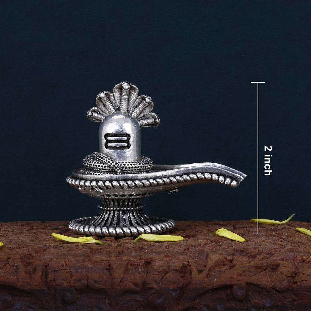 Pure 92.5 Silver Shivling With Snake 3D Solid Idol | SHOBITAM