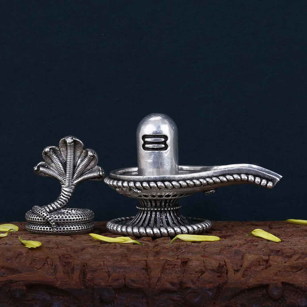 Pure 92.5 Silver Shivling With Snake 3D Solid Idol | SHOBITAM