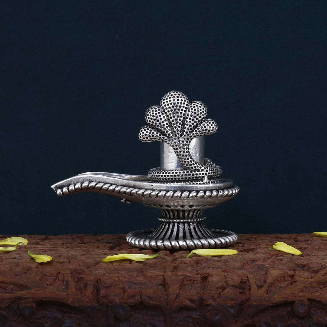 Pure 92.5 Silver Shivling With Snake 3D Solid Idol | SHOBITAM