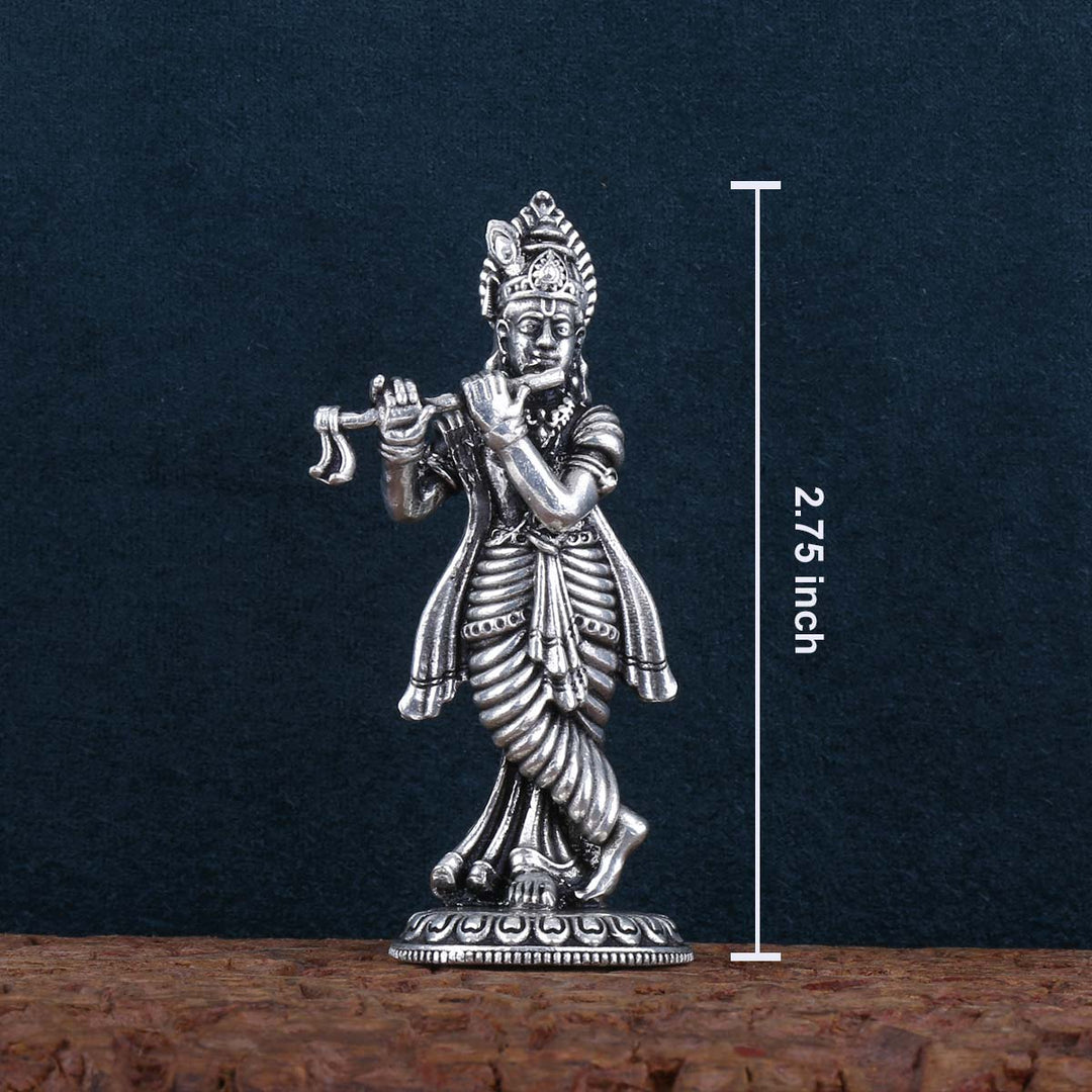 Pure 92.5 silver Shri Krishna Standing Solid Idol  | SHOBITAM