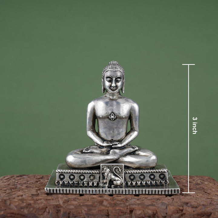 Pure 92.5 silver Mahaveer Swami 3D Idol  | SHOBITAM
