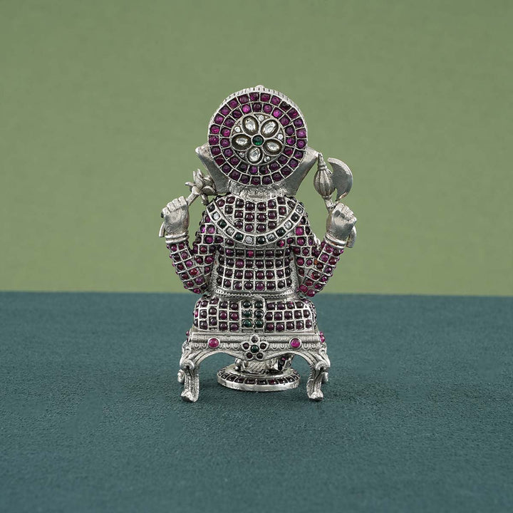 Pure 92.5 silver antique finish Ganesha stone studded idol 3"