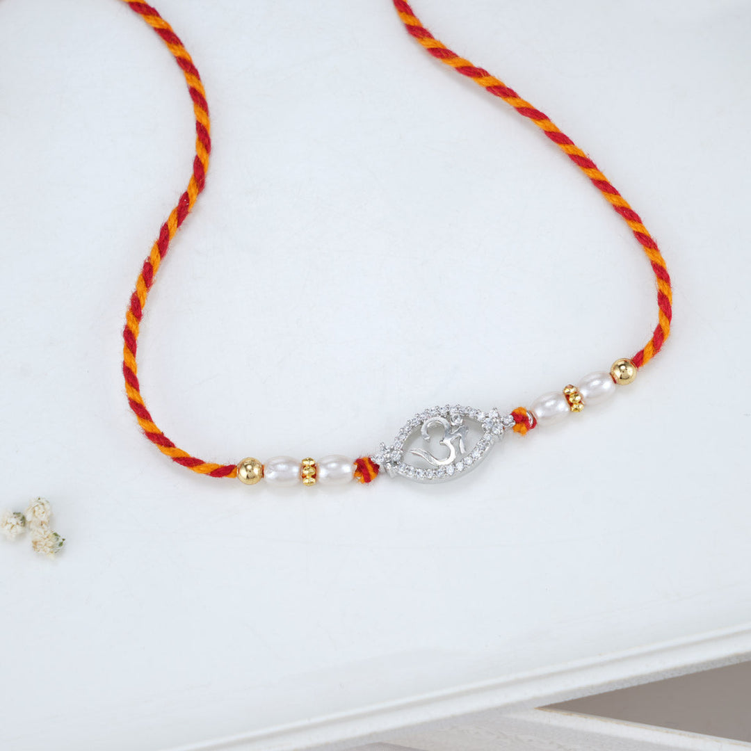 Pure 92.5 Silver Om Silver Rakhi | SHOBITAM