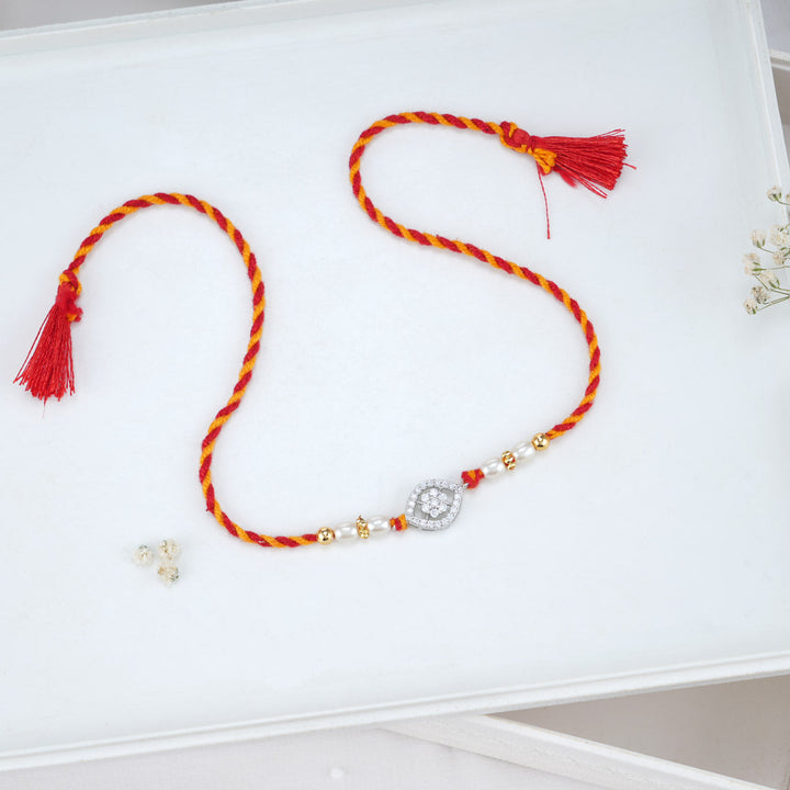 92.5 Silver CZ Stone -Studded Flower Charm Rakhi