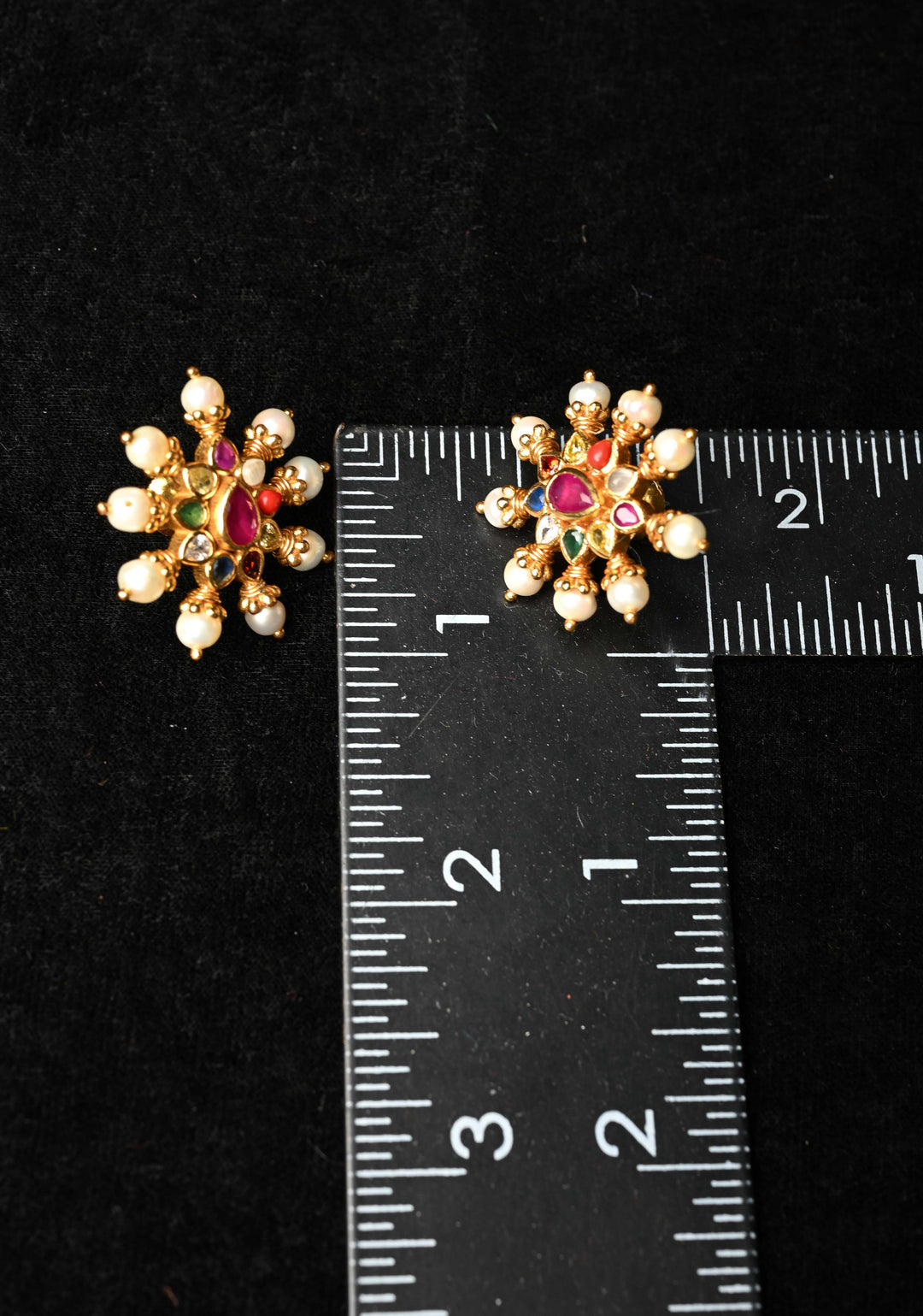 92.5 Pure Silver, 24 kt Gold-Plated  Navaratna Stone Studs