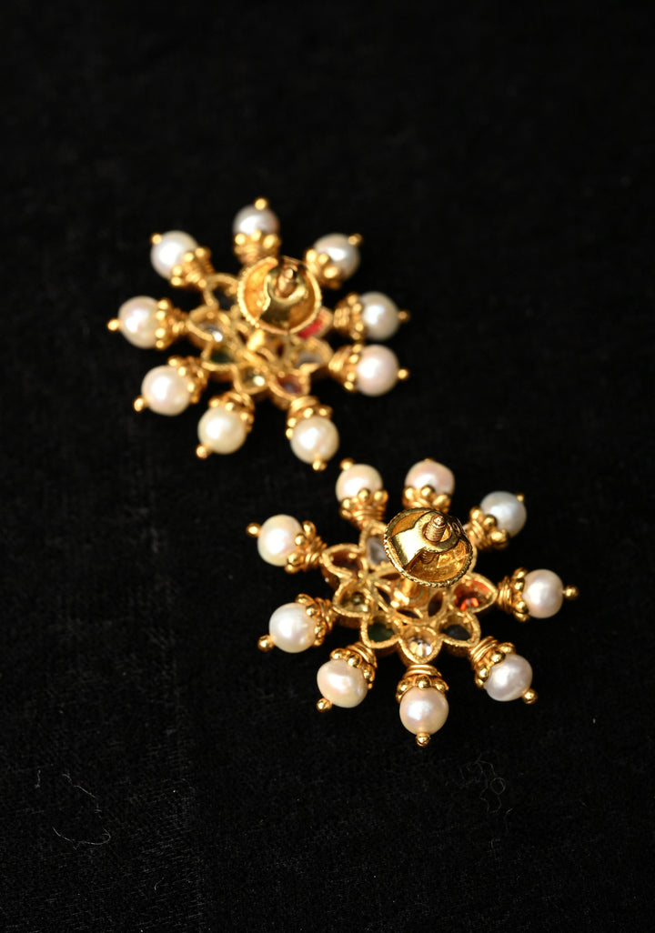 92.5 Pure Silver, 24 kt Gold-Plated  Navaratna Stone Studs