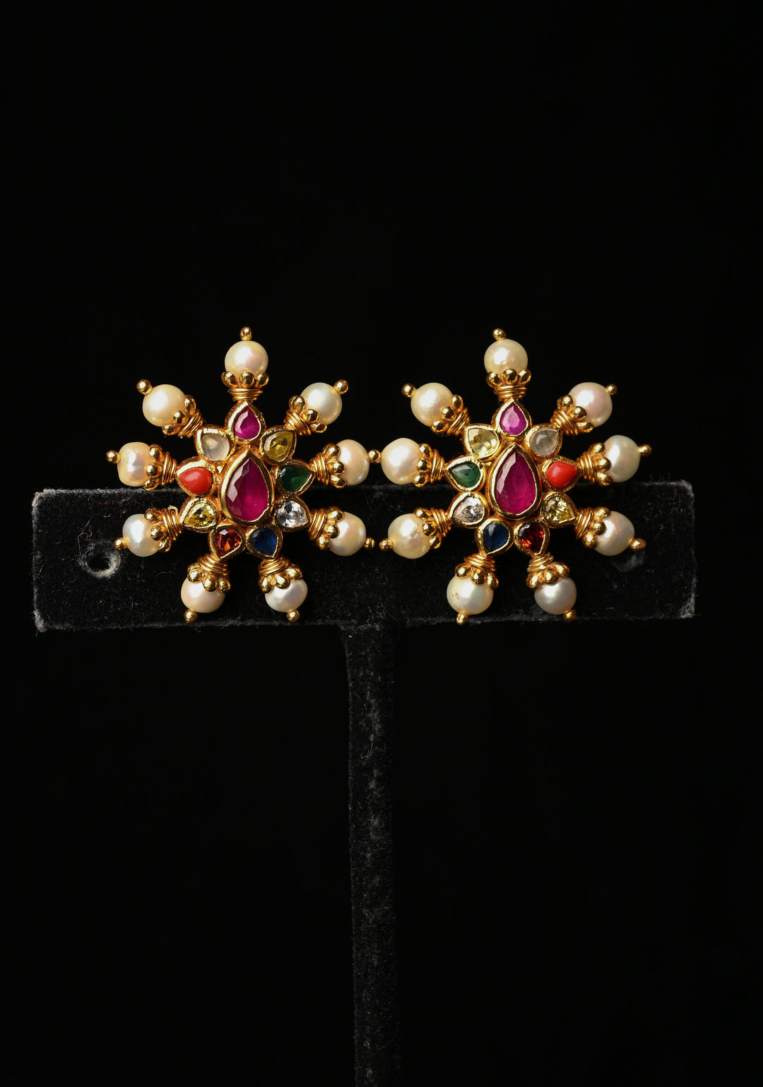 92.5 Pure Silver, 24 kt Gold-Plated  Navaratna Stone Studs