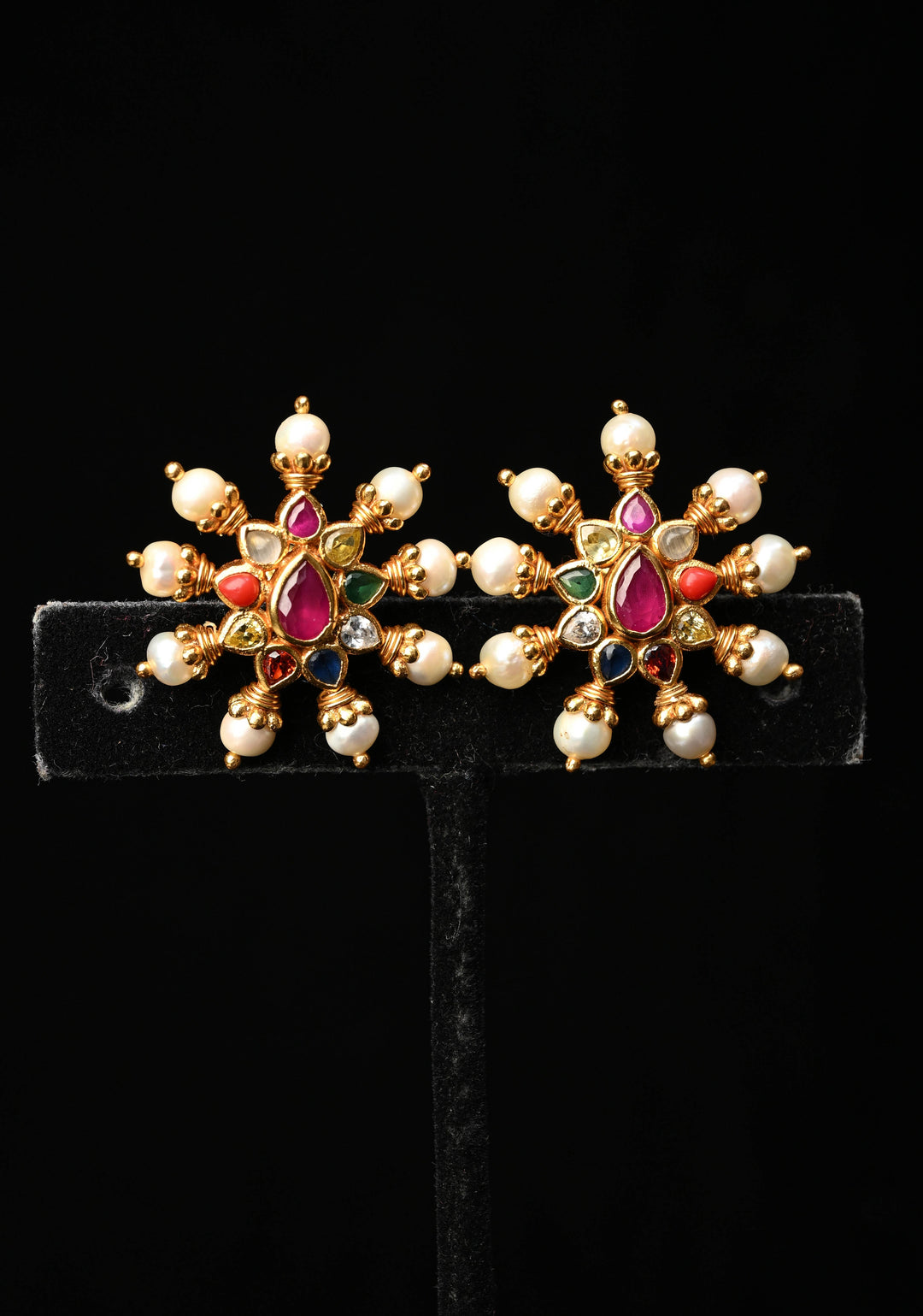 92.5 Pure Silver, 24 kt Gold-Plated  Navaratna Stone Studs