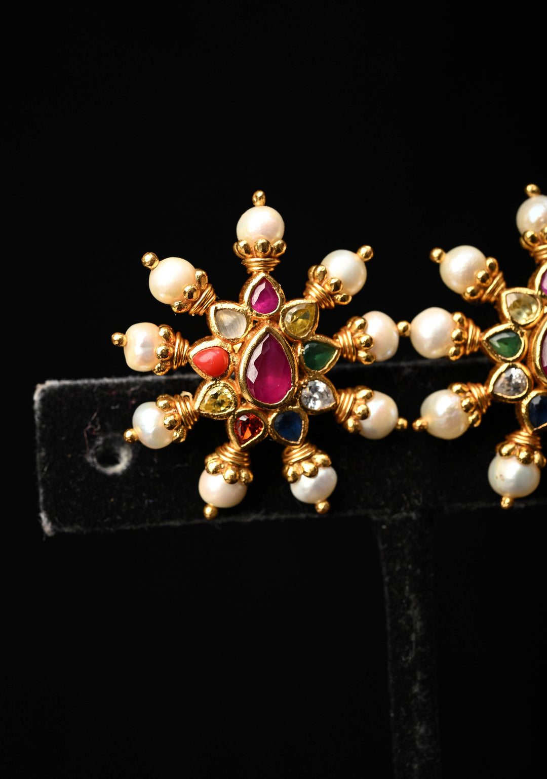 92.5 Pure Silver, 24 kt Gold-Plated  Navaratna Stone Studs