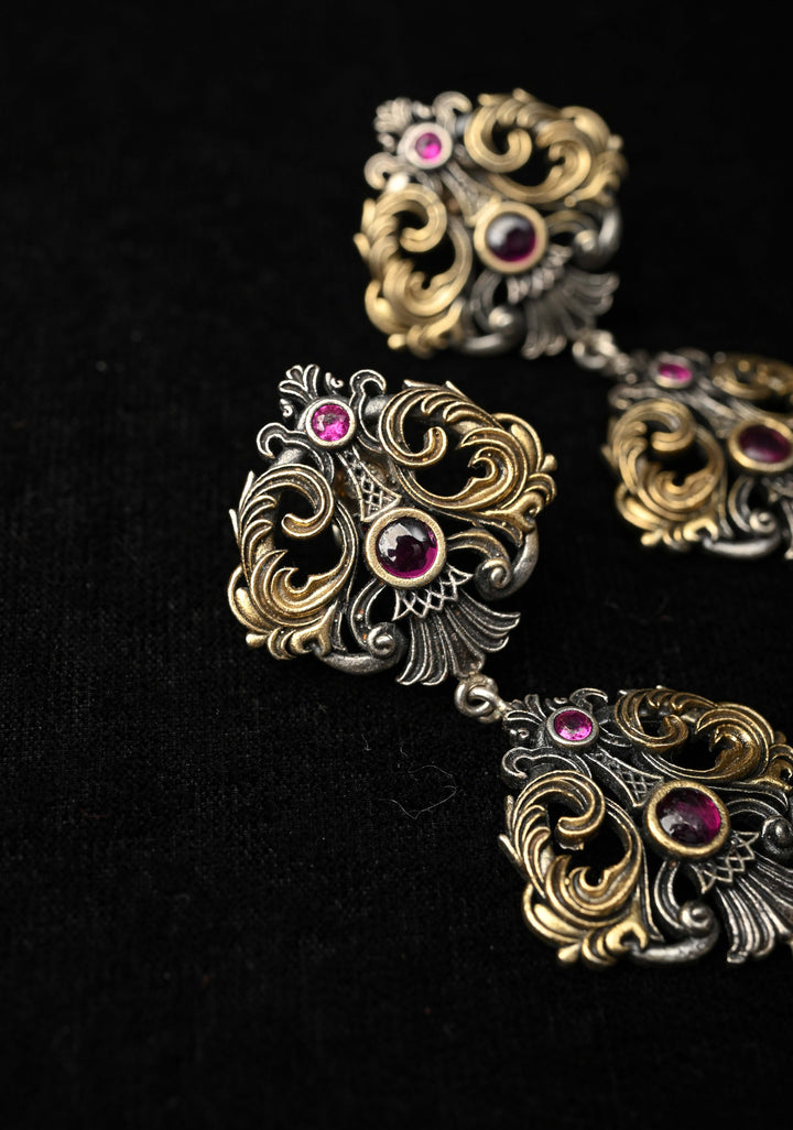 92.5 Pure Silver, Dual Tone _ Ozxidized Silver and Antique Gold finish Earrings