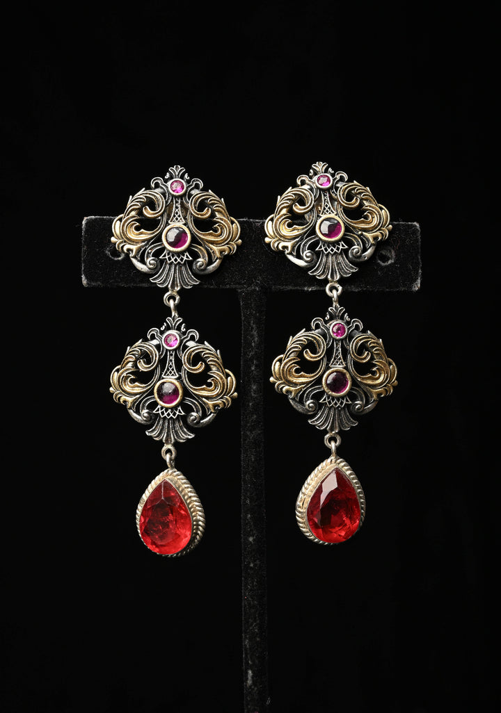 92.5 Pure Silver, Dual Tone _ Ozxidized Silver and Antique Gold finish Earrings
