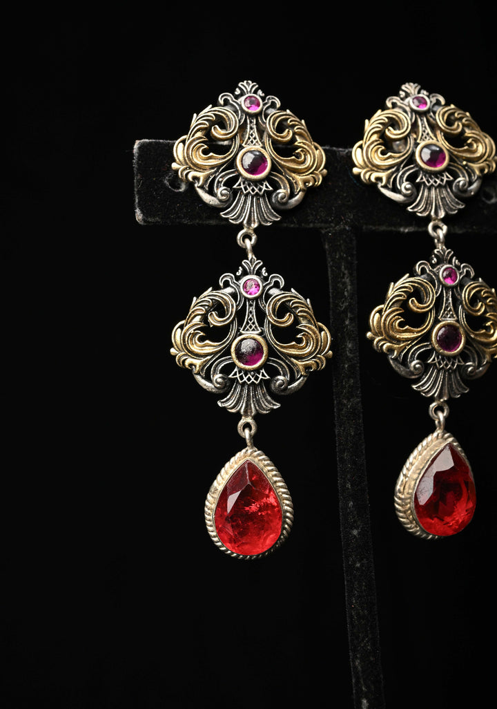 92.5 Pure Silver, Dual Tone _ Ozxidized Silver and Antique Gold finish Earrings