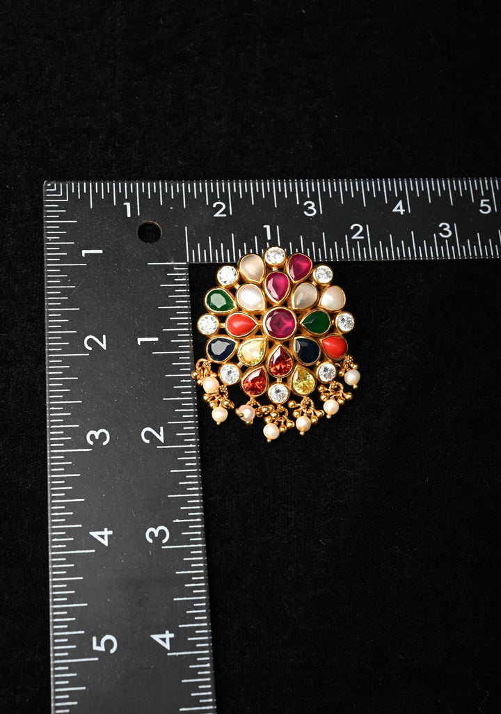 92.5 Pure Silver, 24 kt Gold-Plated Attractive Navaratna Stone Pendant