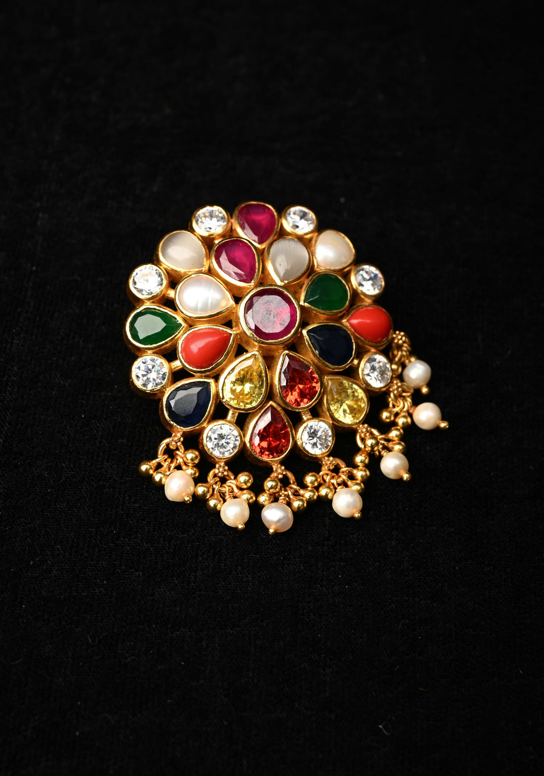 92.5 Pure Silver, 24 kt Gold-Plated Attractive Navaratna Stone Pendant