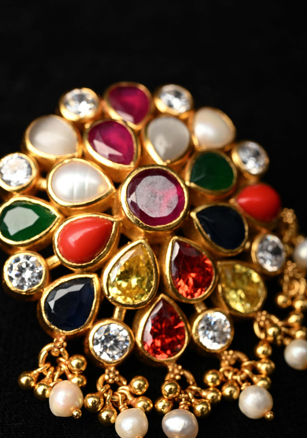 92.5 Pure Silver, 24 kt Gold-Plated Attractive Navaratna Stone Pendant