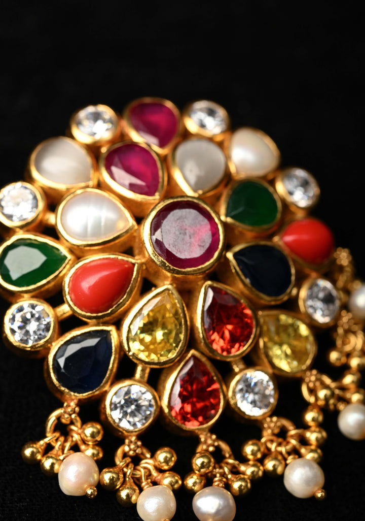 92.5 Pure Silver, 24 kt Gold-Plated Attractive Navaratna Stone Pendant