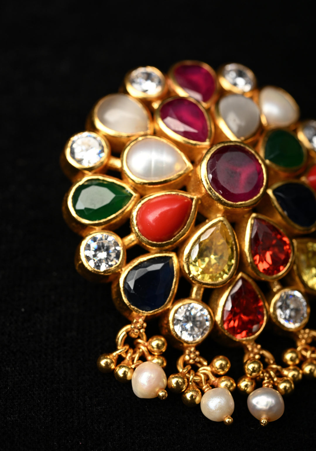 92.5 Pure Silver, 24 kt Gold-Plated Attractive Navaratna Stone Pendant
