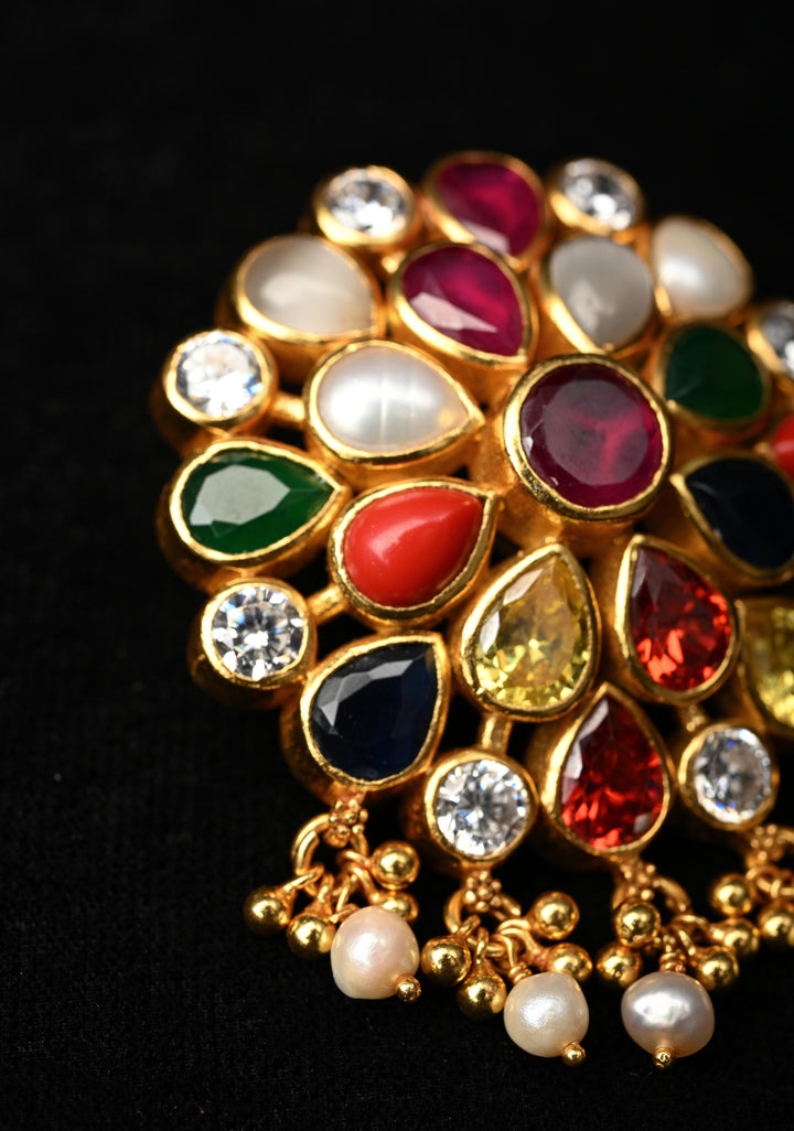 92.5 Pure Silver, 24 kt Gold-Plated Attractive Navaratna Stone Pendant
