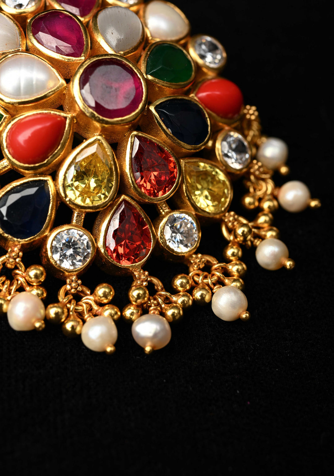 92.5 Pure Silver, 24 kt Gold-Plated Attractive Navaratna Stone Pendant
