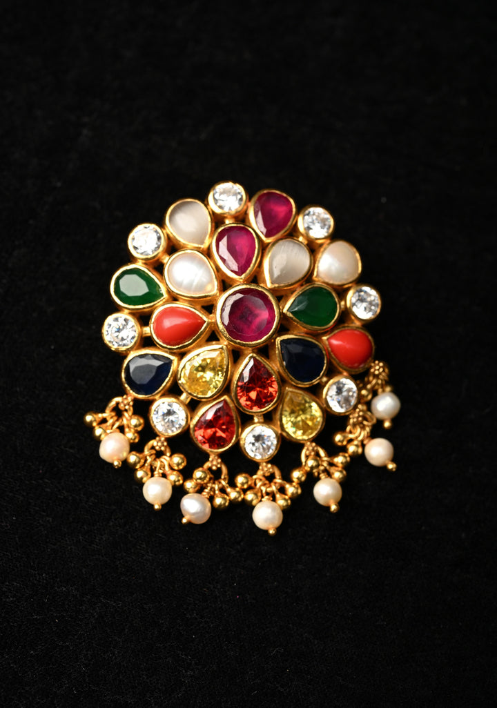 92.5 Pure Silver, 24 kt Gold-Plated Attractive Navaratna Stone Pendant