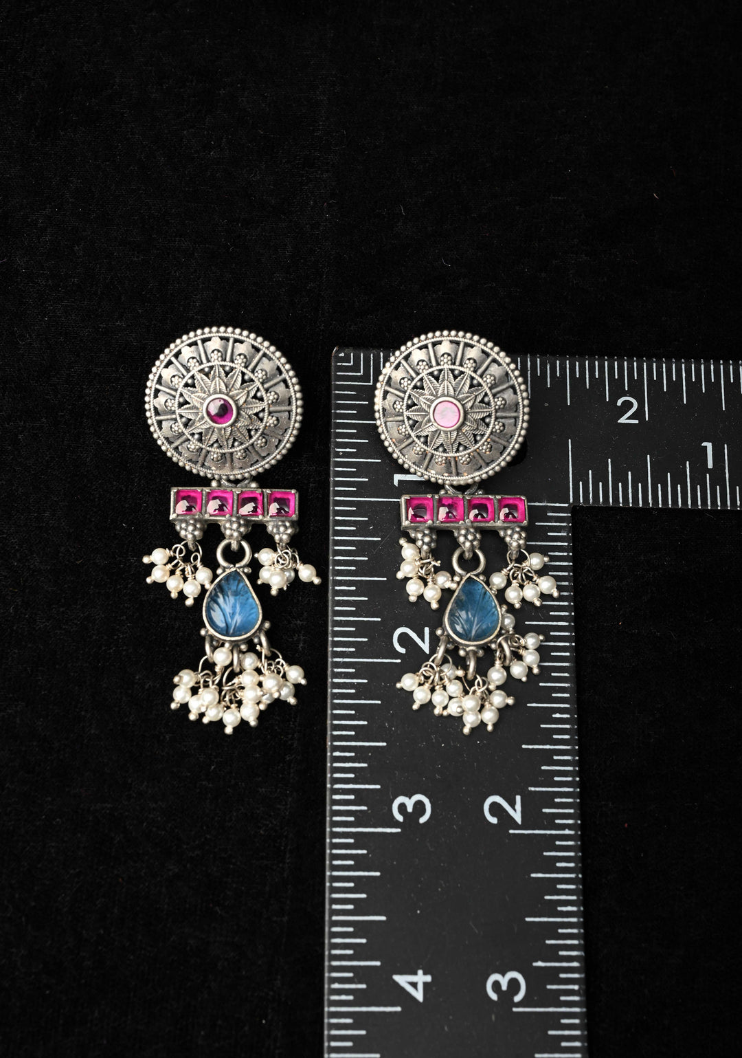 92.5 Silver Oxidized Finish  Earrings with stones