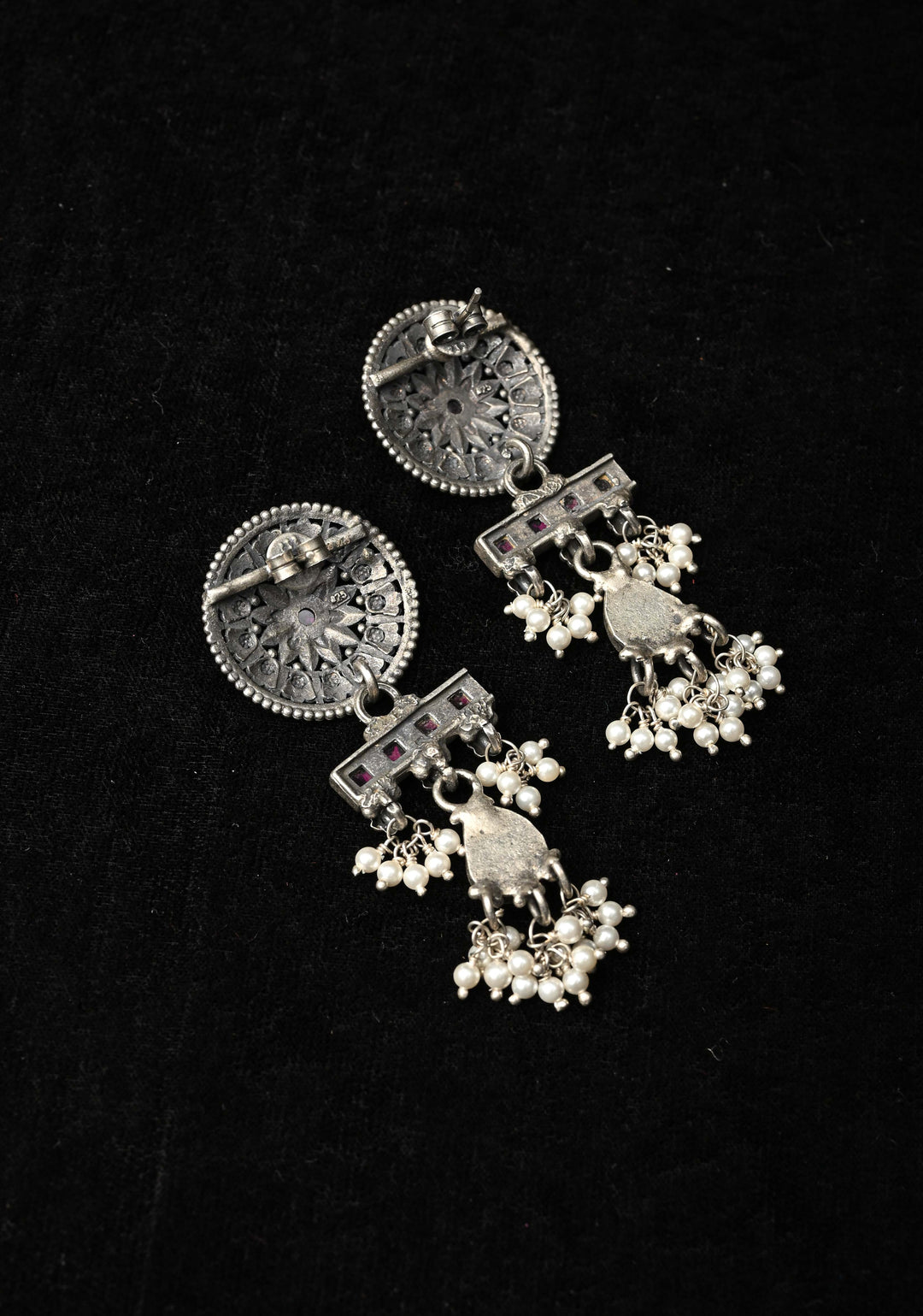 92.5 Silver Oxidized Finish  Earrings with stones