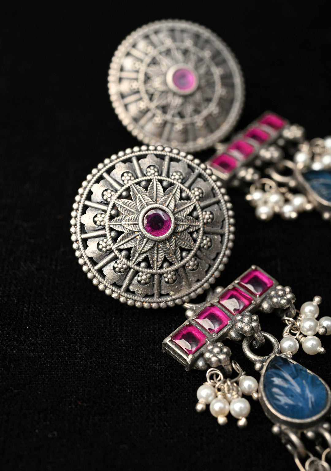 92.5 Silver Oxidized Finish  Earrings with stones