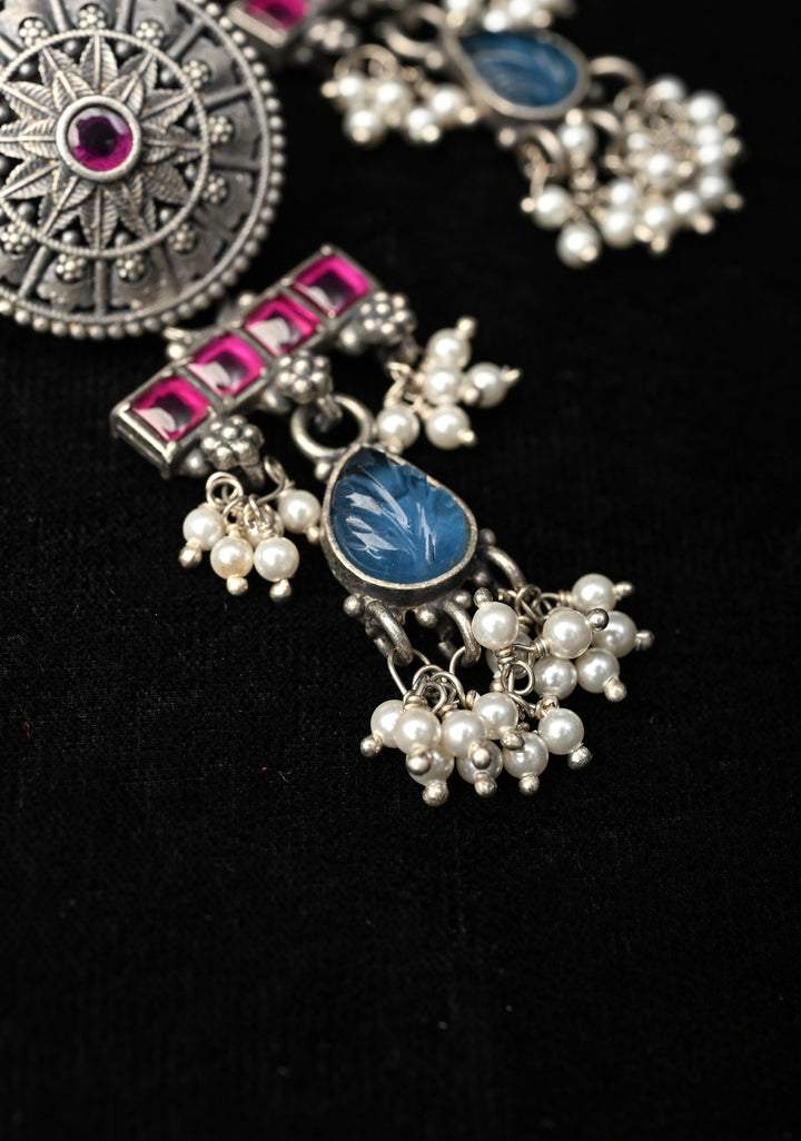 92.5 Silver Oxidized Finish  Earrings with stones