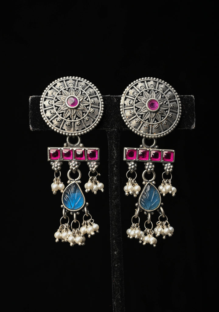 92.5 Silver Oxidized Finish  Earrings with stones