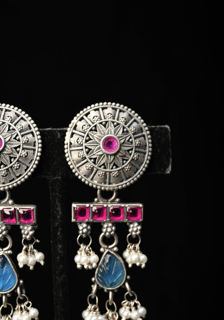 92.5 Silver Oxidized Finish  Earrings with stones