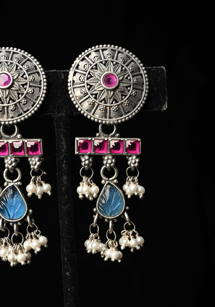 92.5 Silver Oxidized Finish  Earrings with stones