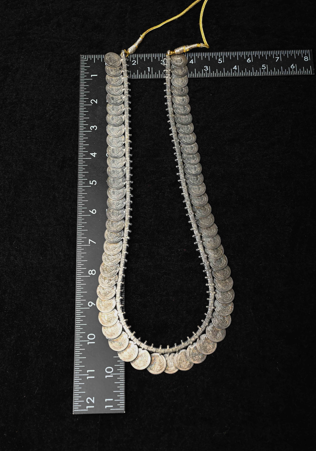 92.5 Pure Silver, Lakshmi Coin Oxidised Long Necklace Set, Kaasu Mala