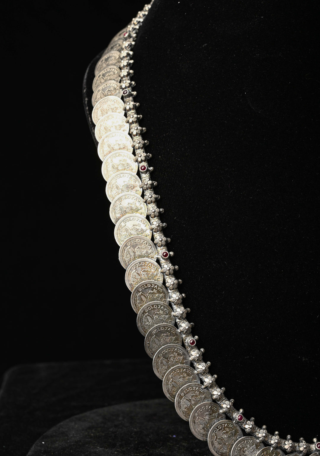 92.5 Pure Silver, Lakshmi Coin Oxidised Long Necklace Set, Kaasu Mala