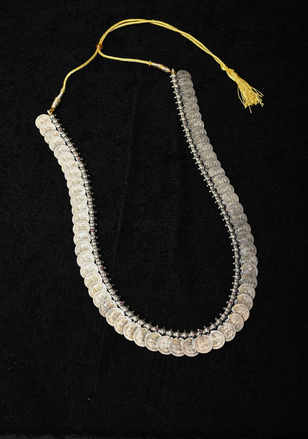 92.5 Pure Silver, Lakshmi Coin Oxidised Long Necklace Set, Kaasu Mala