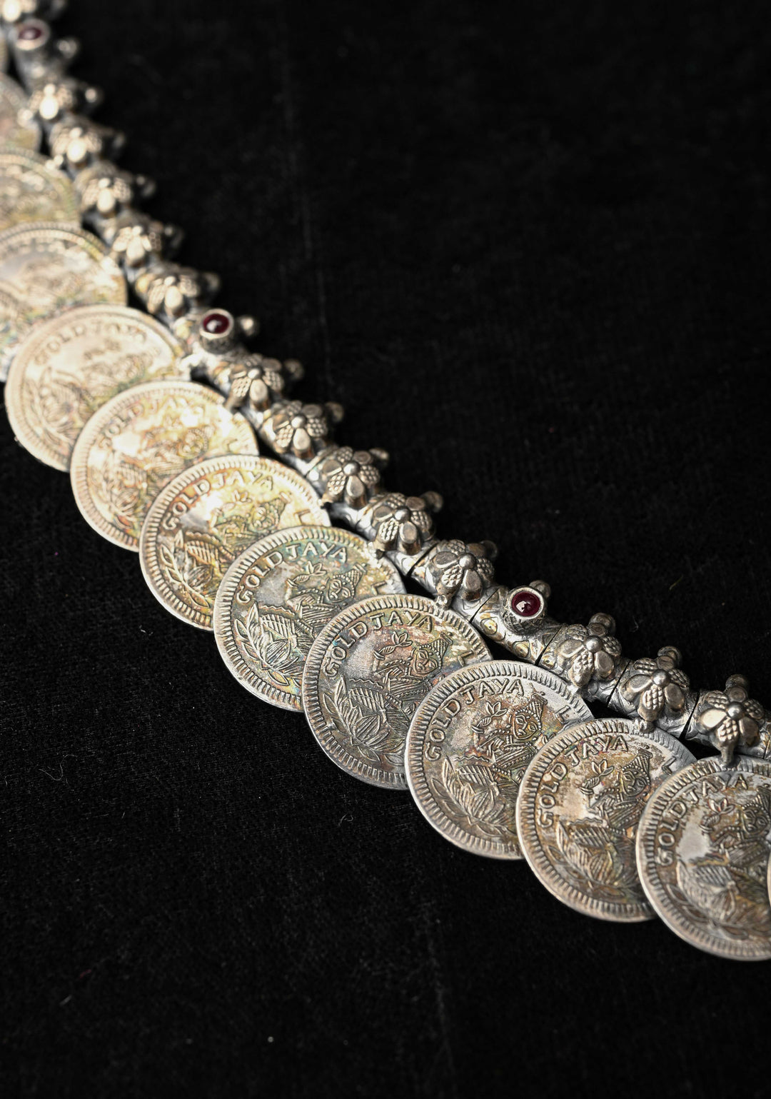 92.5 Pure Silver, Lakshmi Coin Oxidised Long Necklace Set, Kaasu Mala