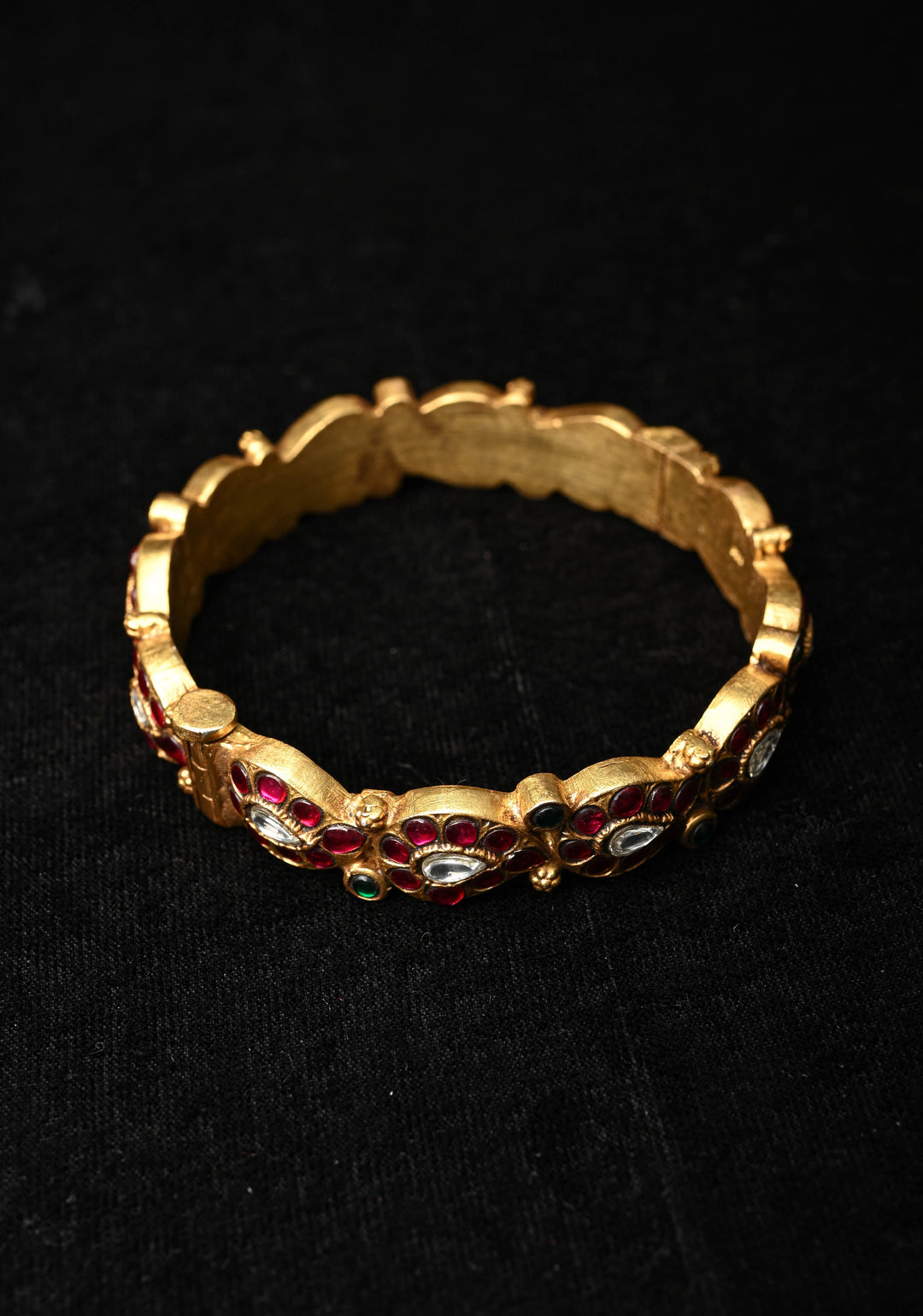 92.5 Pure Silver, 24 kt Gold-Plated Srikitha Kundan Pair Bangle - 2.6"
