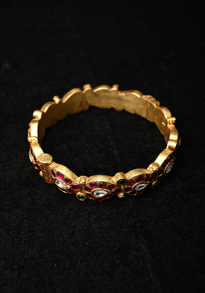 92.5 Pure Silver, 24 kt Gold-Plated Srikitha Kundan Pair Bangle - 2.6"