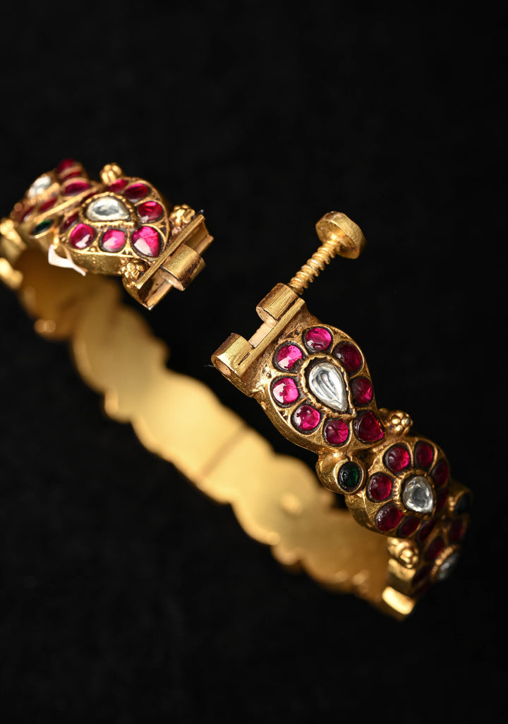 92.5 Pure Silver, 24 kt Gold-Plated Srikitha Kundan Pair Bangle - 2.6"