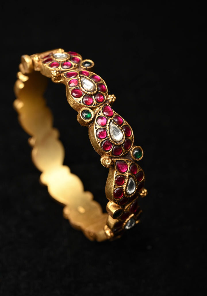 92.5 Pure Silver, 24 kt Gold-Plated Srikitha Kundan Pair Bangle - 2.6"