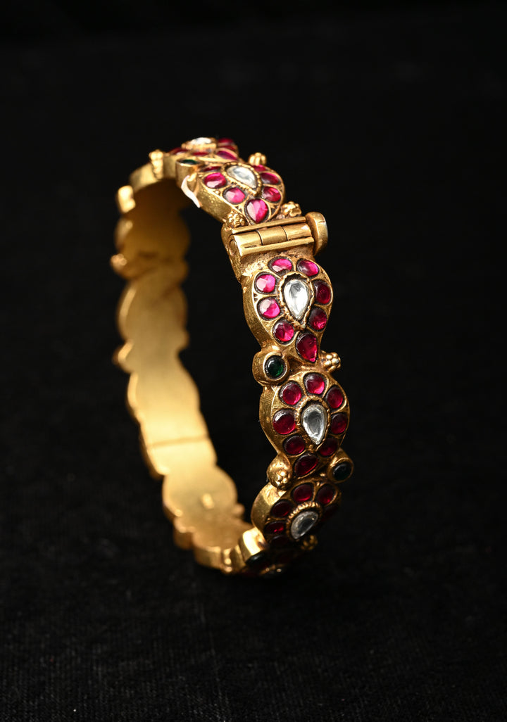 92.5 Pure Silver, 24 kt Gold-Plated Srikitha Kundan Pair Bangle - 2.6"