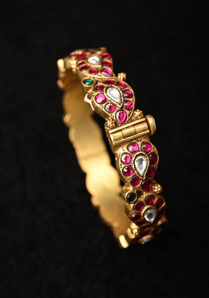 92.5 Pure Silver, 24 kt Gold-Plated Srikitha Kundan Pair Bangle - 2.6"