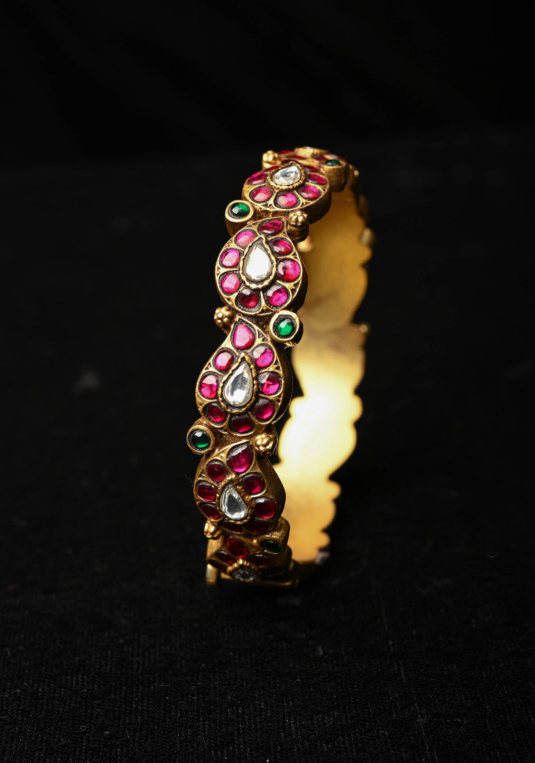92.5 Pure Silver, 24 kt Gold-Plated Srikitha Kundan Pair Bangle - 2.6"