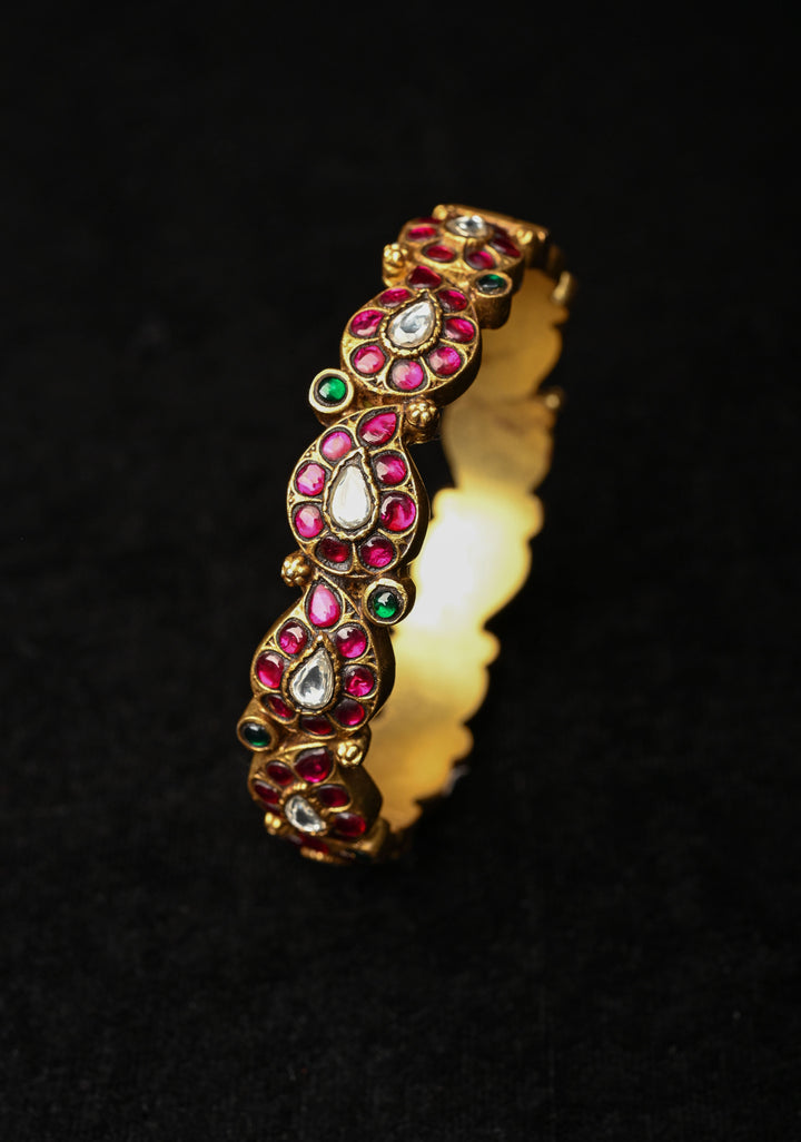 92.5 Pure Silver, 24 kt Gold-Plated Srikitha Kundan Pair Bangle - 2.6"