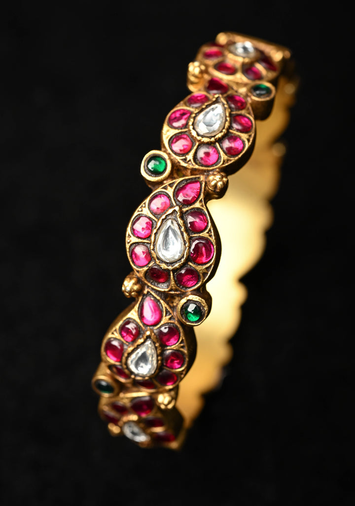 92.5 Pure Silver, 24 kt Gold-Plated Srikitha Kundan Pair Bangle - 2.6"