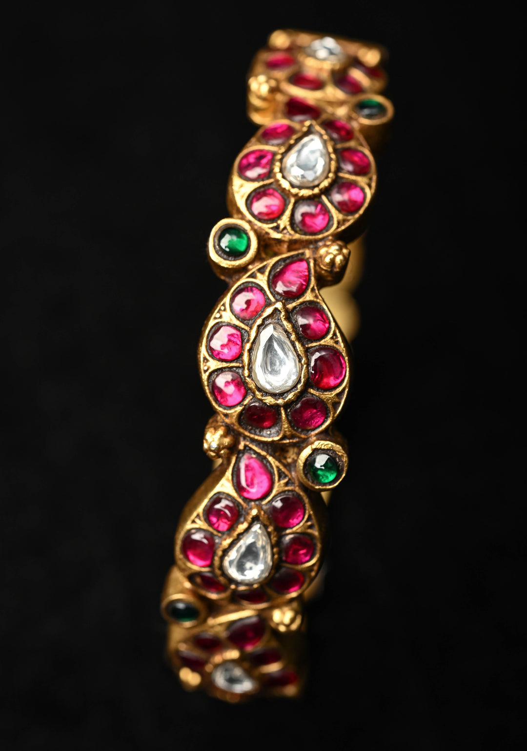 92.5 Pure Silver, 24 kt Gold-Plated Srikitha Kundan Pair Bangle - 2.6"