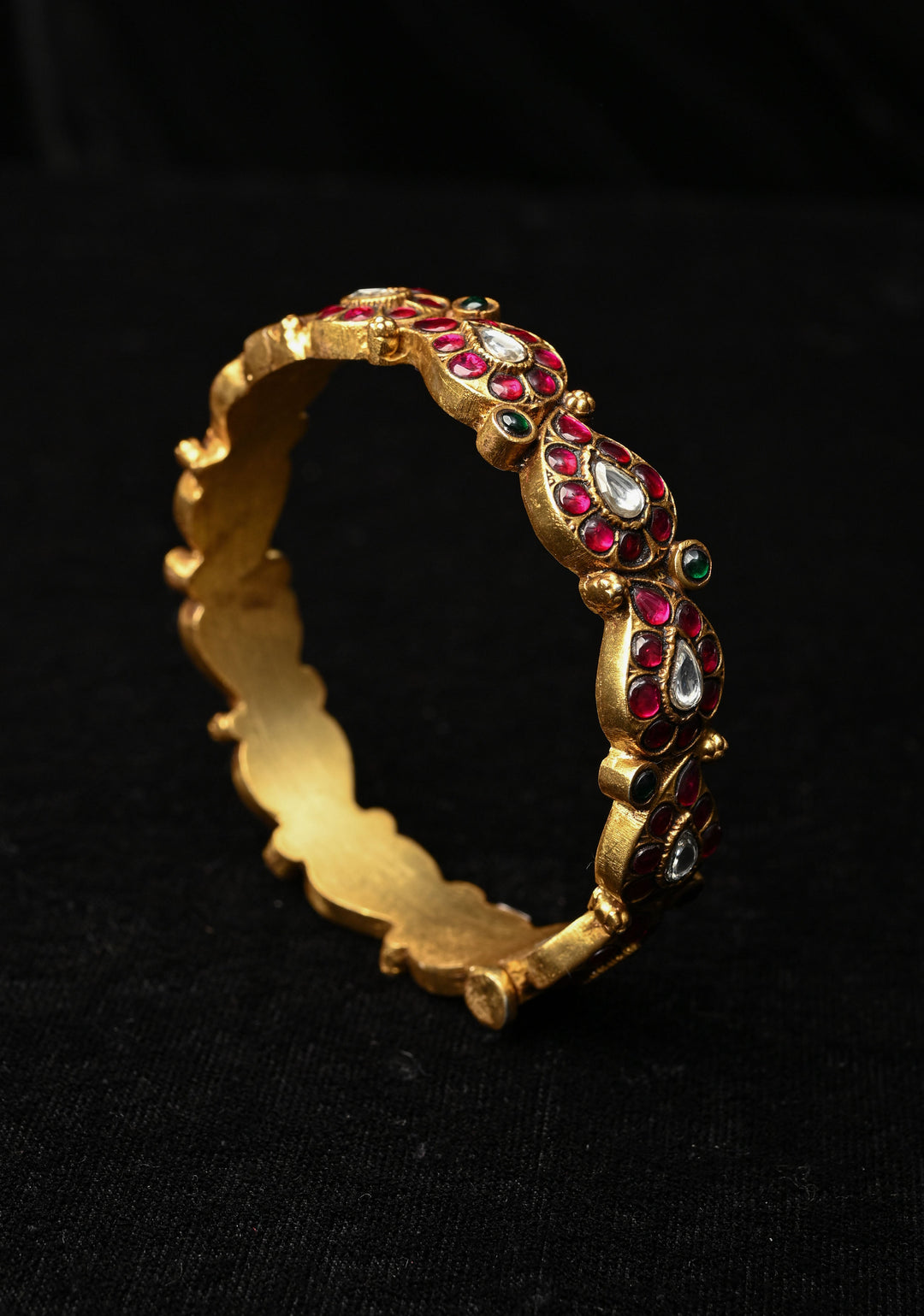 92.5 Pure Silver, 24 kt Gold-Plated Srikitha Kundan Pair Bangle - 2.6"