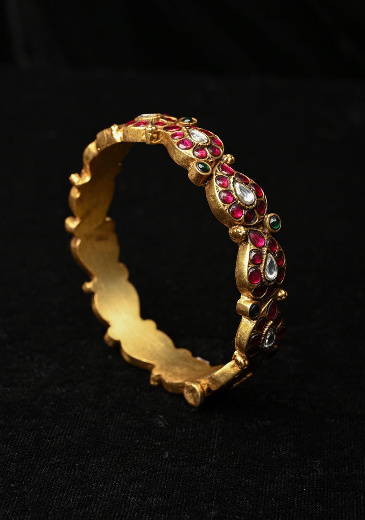 92.5 Pure Silver, 24 kt Gold-Plated Srikitha Kundan Pair Bangle - 2.6"