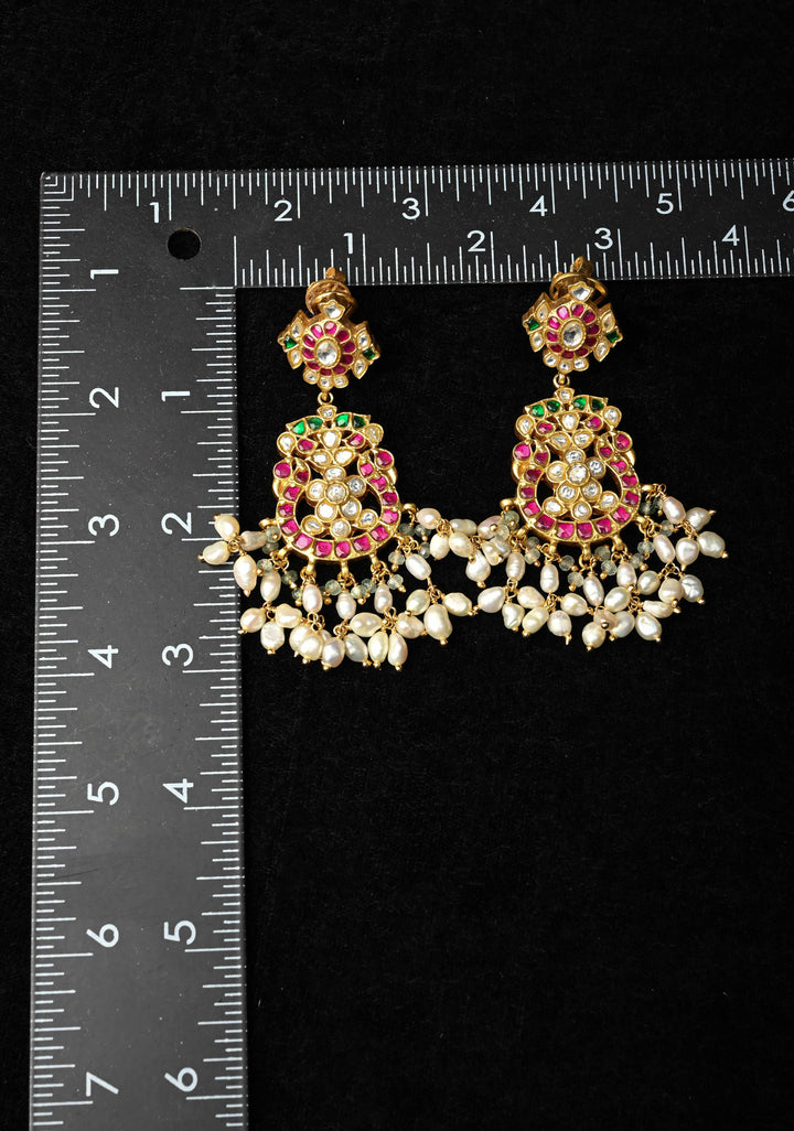 92.5 Pure Silver, 24 kt Gold-Plated Charvi Kundan Long Earrings